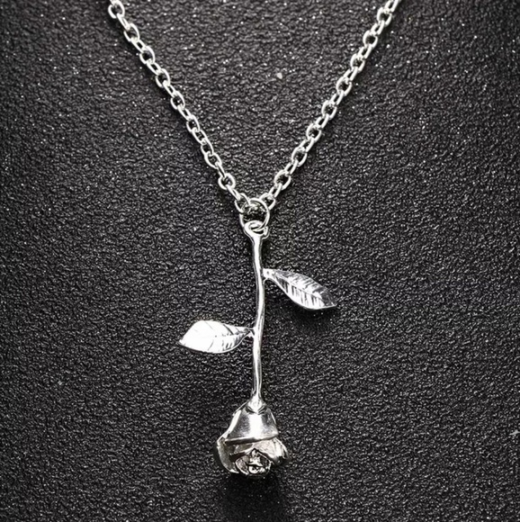 Rose Flower Simple Minimalistic Silver Necklace - Picture 1 of 5